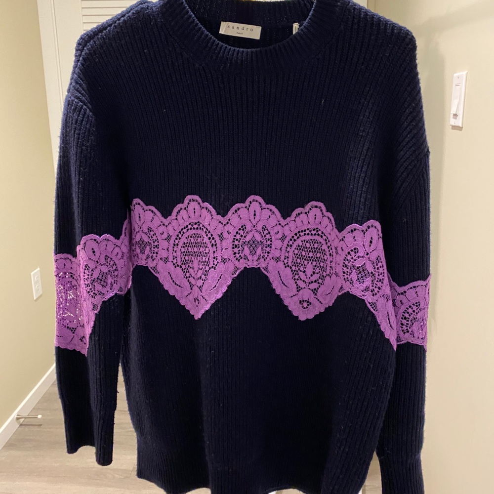 Sandro Lace Sweater -Navy Blue